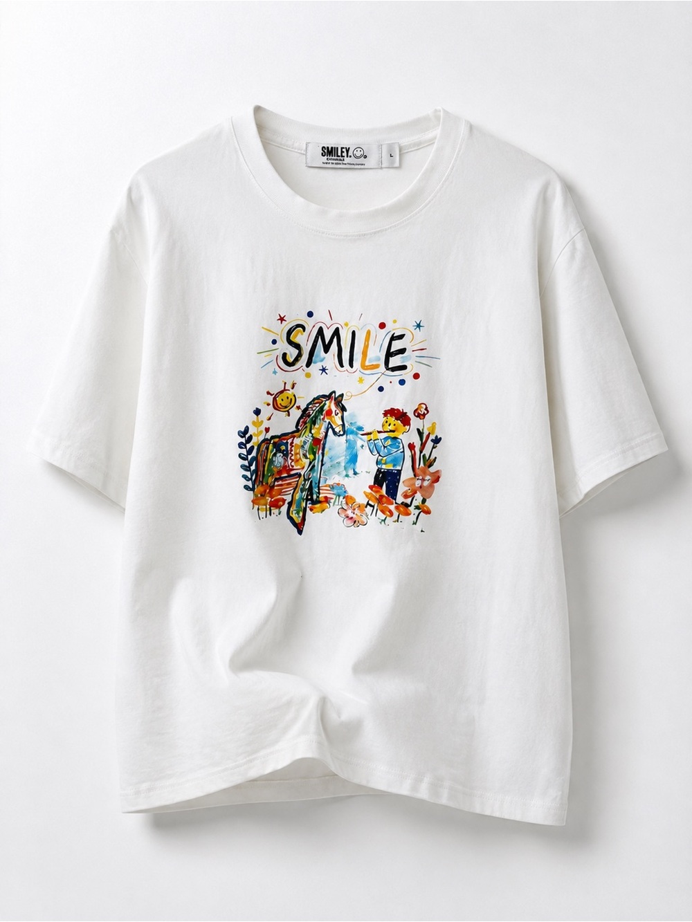 Smiley White Graphic Kids T-Shirt